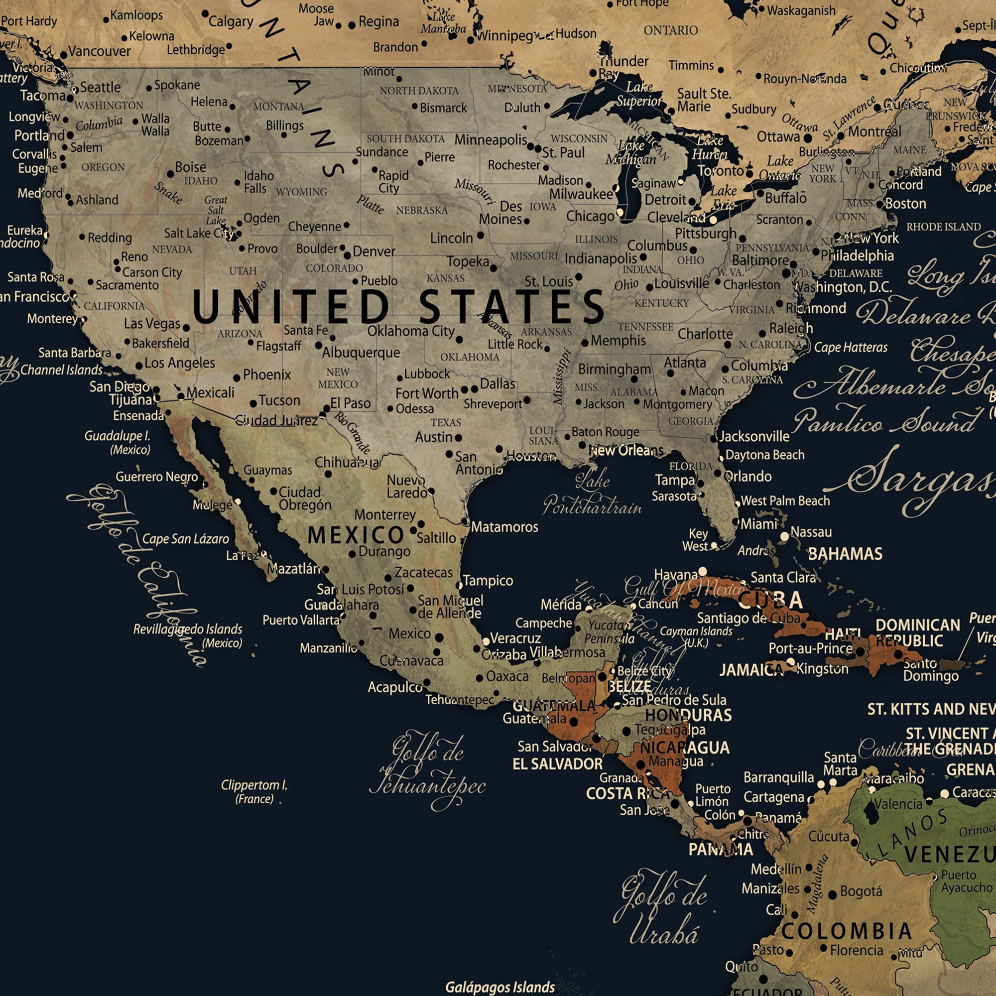 45739634-MGV-CV-36X24-Personalized World Map Wall Art Print – Custom Push Pin Travel Tracker Wall Art, Framed Gift for Couples, Anniversary, or Housewarming