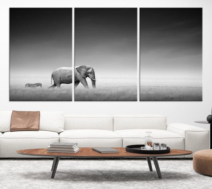 Lienzo decorativo para pared grande con diseño de elefante y cebra