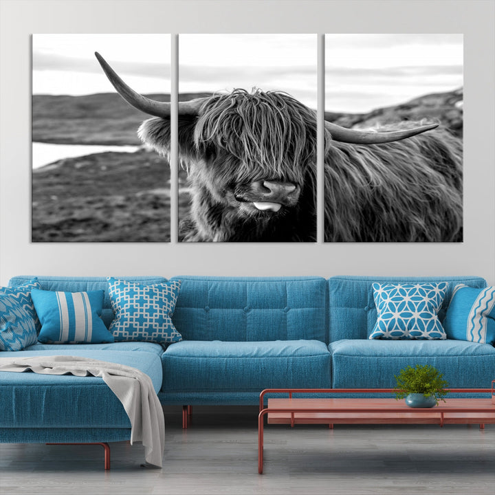 Scottish Highland Cow Cattle Art Print Farmhouse Wall Art Canvas Print