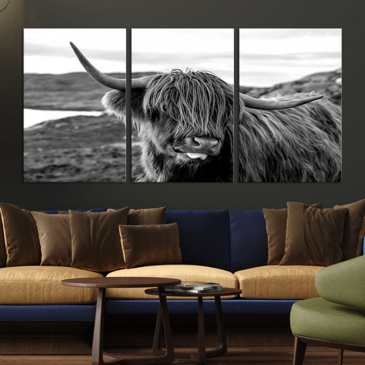 Scottish Highland Cow Cattle Art Print Farmhouse Wall Art Canvas Print