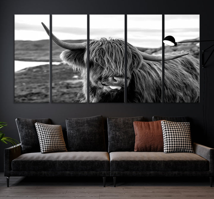 Scottish Highland Cow Cattle Art Print Farmhouse Wall Art Canvas Print