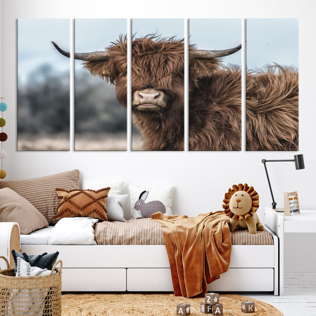 Fluffy Highland Cow Photographie Art mural Impression sur toile