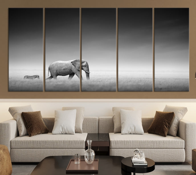 Elephand and Zebra Wall Art Canvas Print