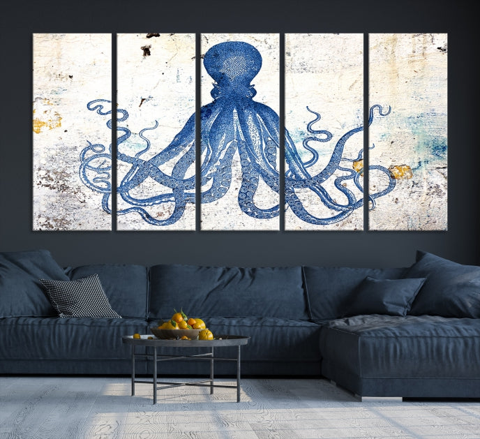 Impresión de lienzo de arte de pared grande de pulpo abstracto grande