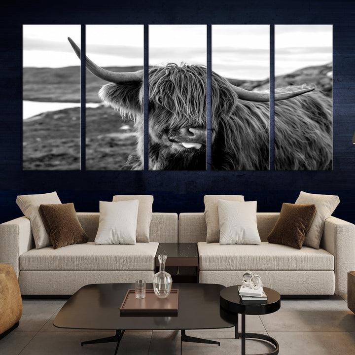 Scottish Highland Cow Cattle Art Print Farmhouse Wall Art Canvas Print