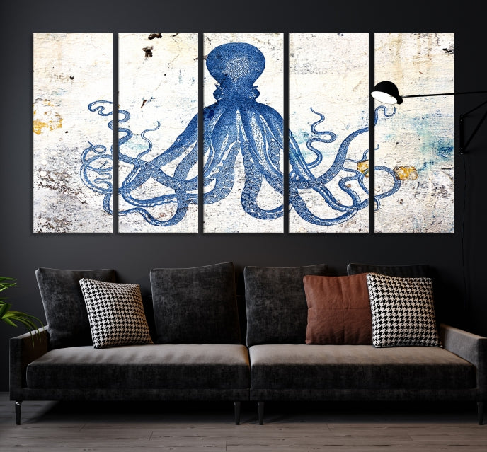 Impresión de lienzo de arte de pared grande de pulpo abstracto grande