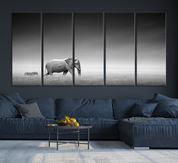 Elephand and Zebra Wall Art Canvas Print