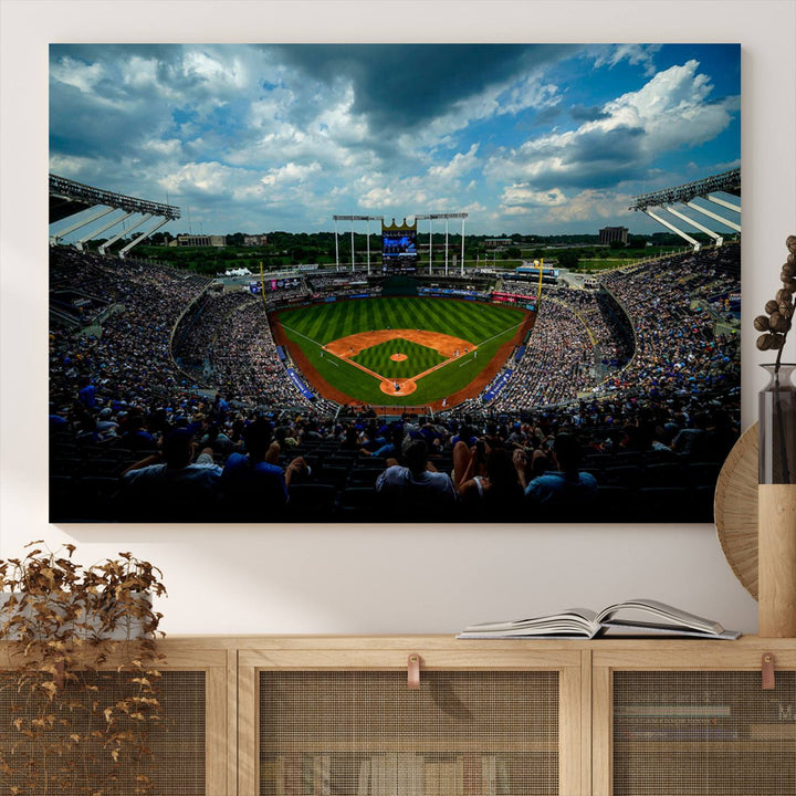 3-Panel Kauffman Stadium Wall Art Print | Large Kansas City Royals Baseball Canvas Print for Sports Enthusiasts | Framed, Ready-to-Hang MLB
