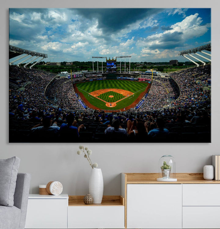 3-Panel Kauffman Stadium Wall Art Print | Large Kansas City Royals Baseball Canvas Print for Sports Enthusiasts | Framed, Ready-to-Hang MLB