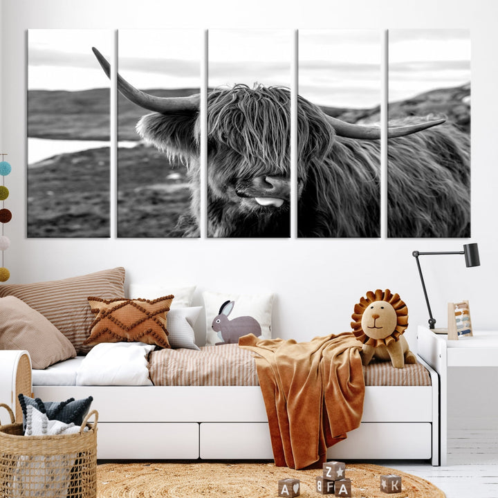 Scottish Highland Cow Cattle Art Print Farmhouse Wall Art Canvas Print