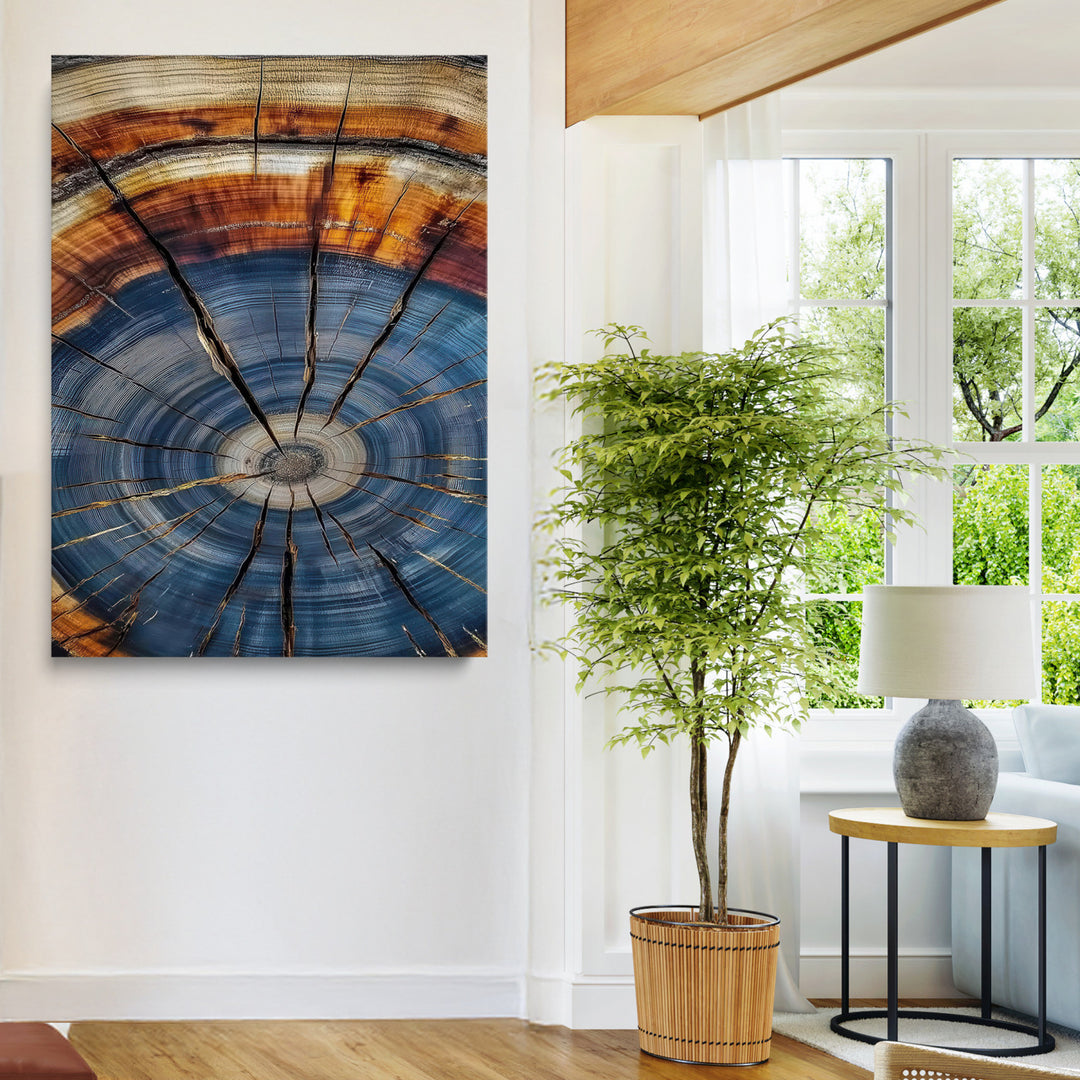 Tree Rings Wall Art Canvas Print, Framed Wood Texture Art Picture Print, Blue Grain Perfect Rustic Modern Decor Artwork, Wood Texture Wall Art Canvas