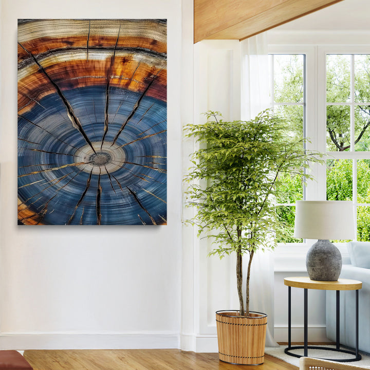 Tree Rings Wall Art Canvas Print, Framed Wood Texture Art Picture Print, Blue Grain Perfect Rustic Modern Decor Artwork, Wood Texture Wall Art Canvas