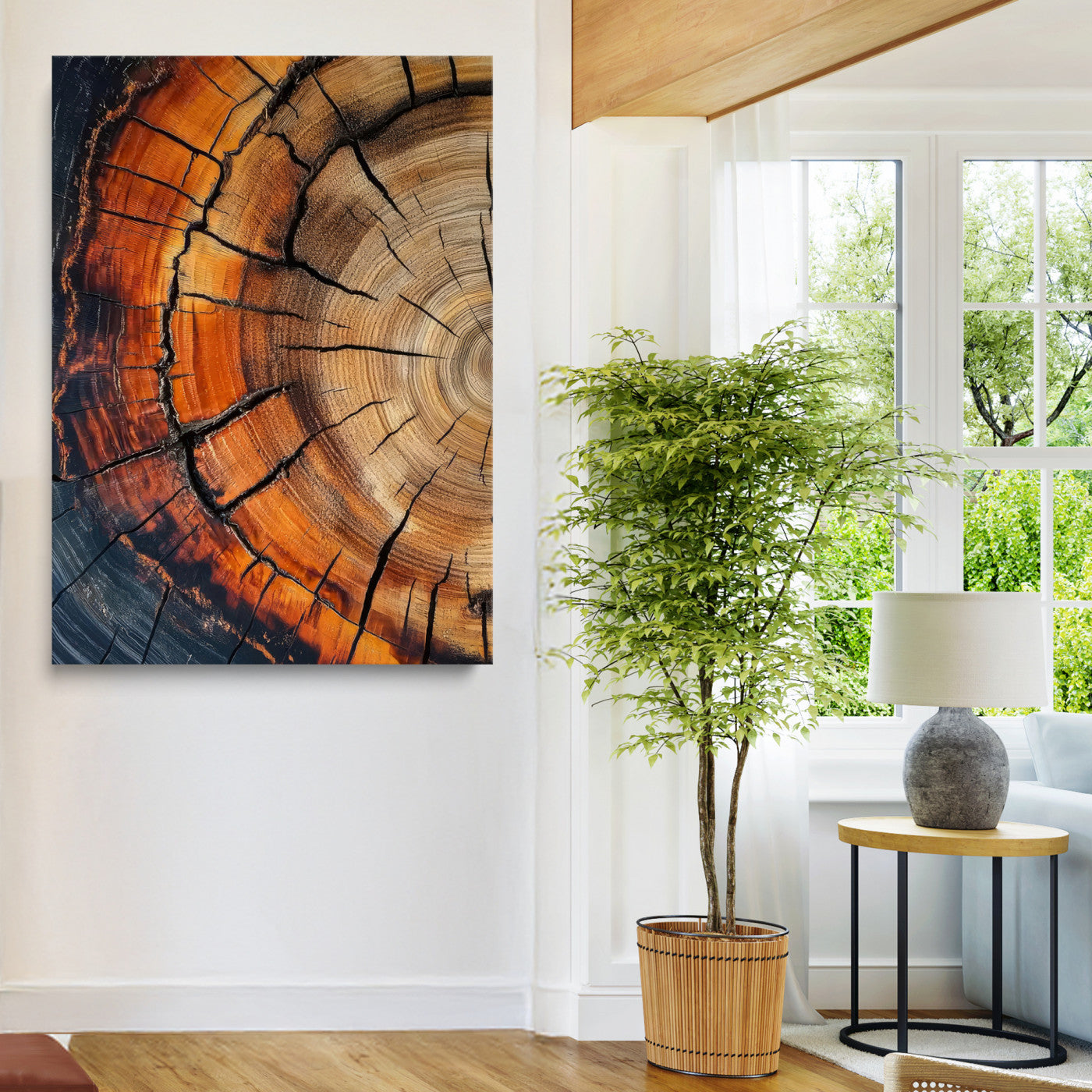 Tree Rings Wall Art Canvas Print, Framed Wood Detail Art Picture Print, Rustic Texture Perfect Rustic Warm Decor Artwork