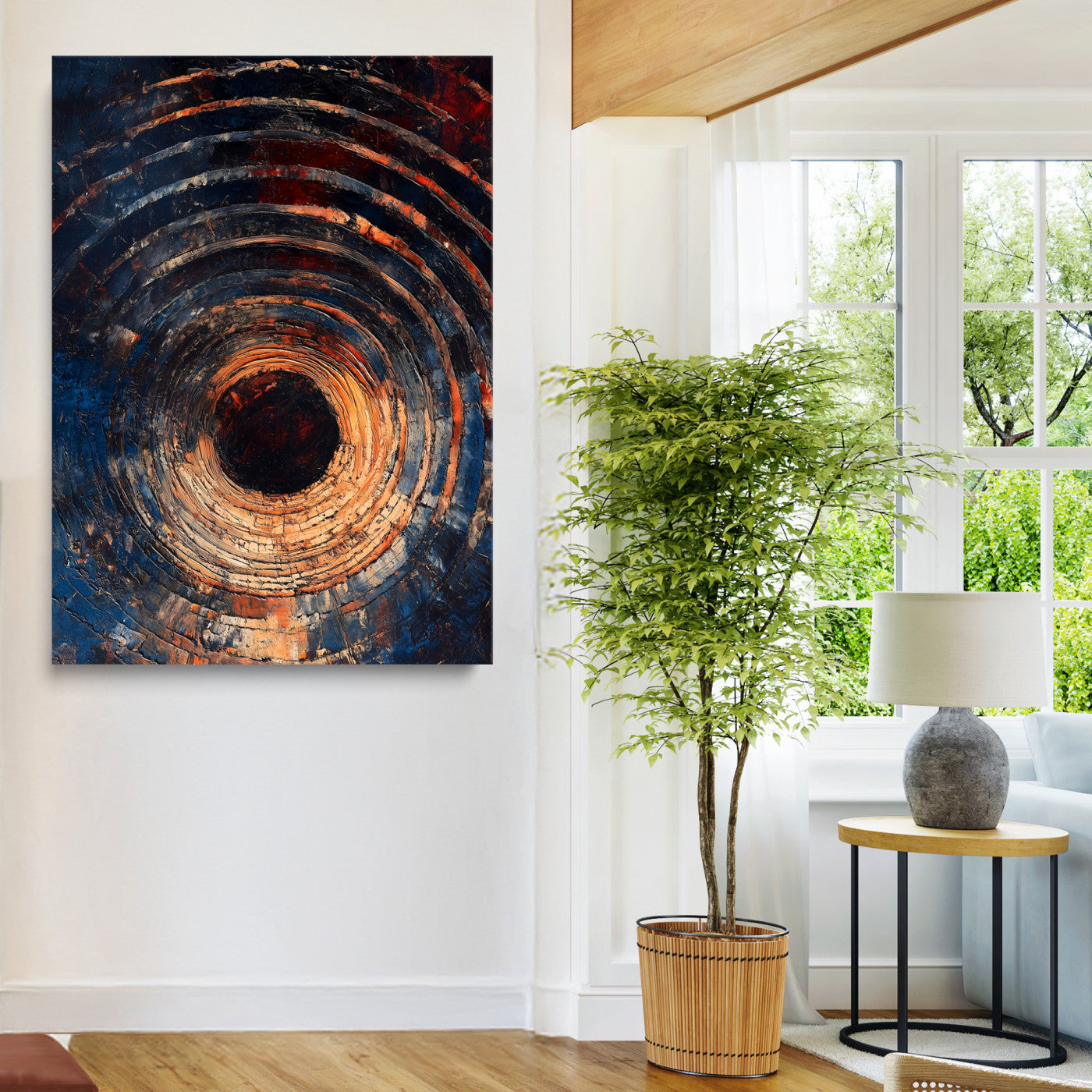 Textured Spiral Wall Art Canvas Print, Framed Abstract Void Art Picture Print, Wooden Vortex Perfect Modern Industrial Decor, Framed