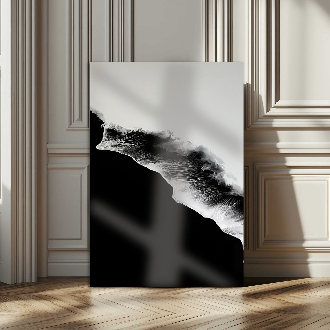 MGV-CV-24X36 - Ocean Wave Wall Art Canvas Print, Framed Abstract Wave Art Picture Print, Monochrome Sea Perfect Modern Minimal Decor Artwork