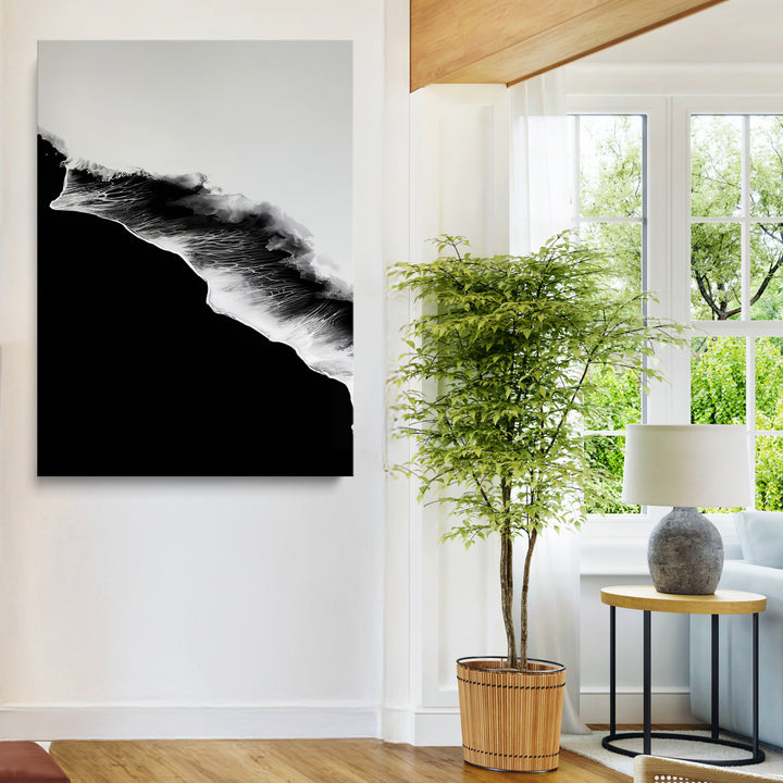 Ocean Wave Wall Art Canvas Print, Abstract Wave Print, Framed Monochrome Sea Art Print, Large Ink Wave Form Printing Perfect for Modern