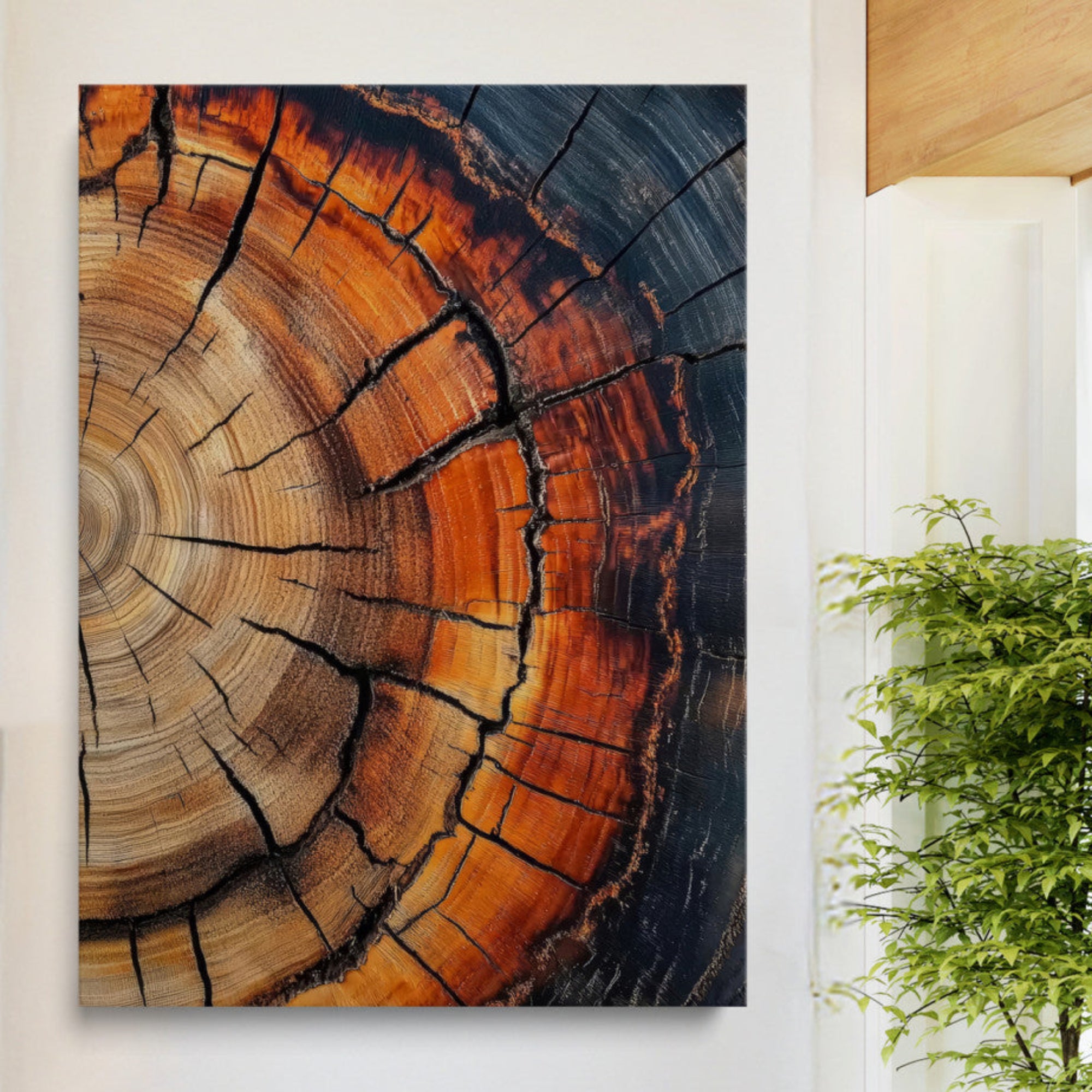 12078265-MGV-CV-36X24-Tree Rings Wall Art Canvas Print – Framed Burnt Wood Rustic Nature Growth Rings Organic Artwork for Home Office
