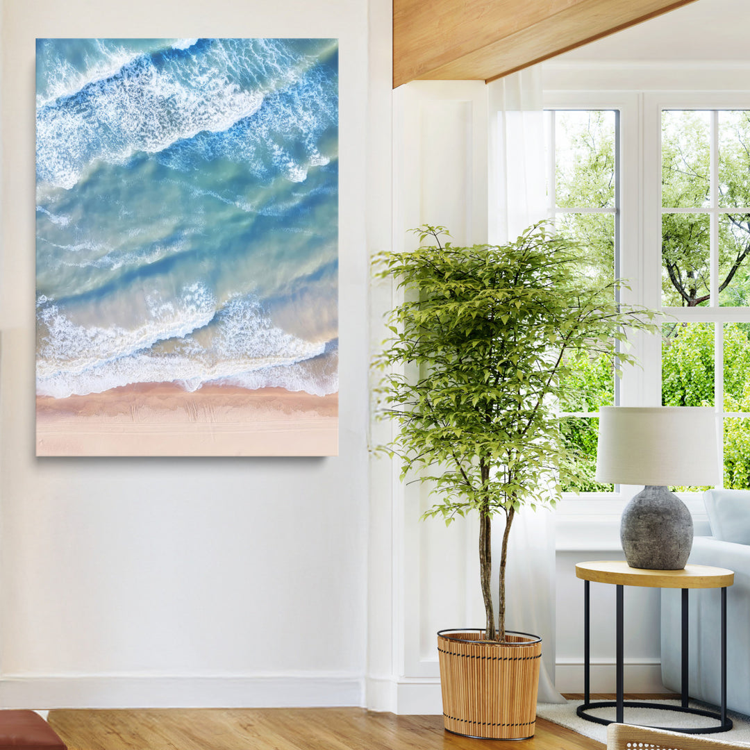 Aerial Ocean Wall Art Canvas Print, Soft Blue Waves Print, Framed Soft Blue Waves Canvas