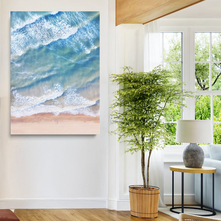 Aerial Ocean Wall Art Canvas Print, Soft Blue Waves Print, Framed Soft Blue Waves Canvas