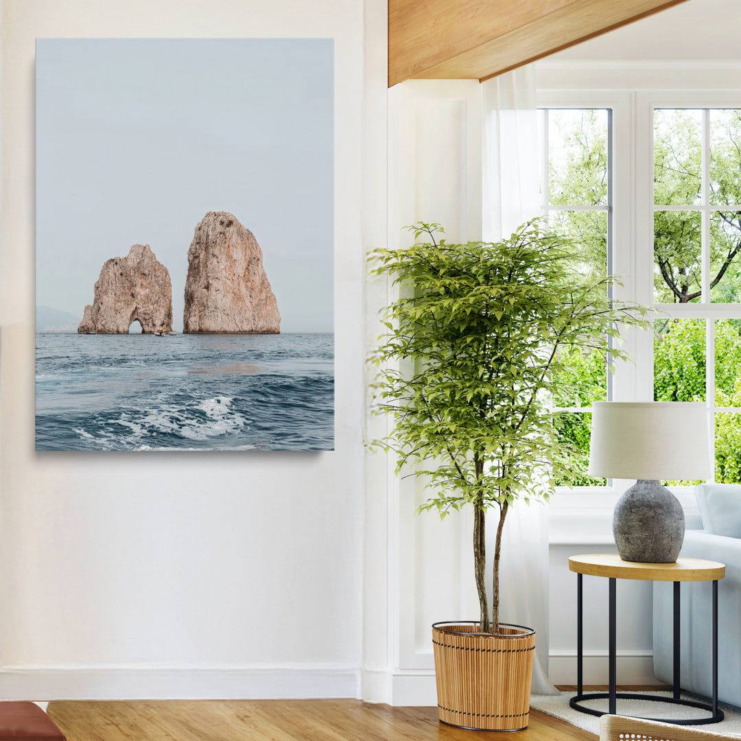 Faraglioni Capri Wall Art Canvas Print, Serene Ocean Print, Framed Mediterranean Coastal Art Print, Large Rocky Ocean Printing