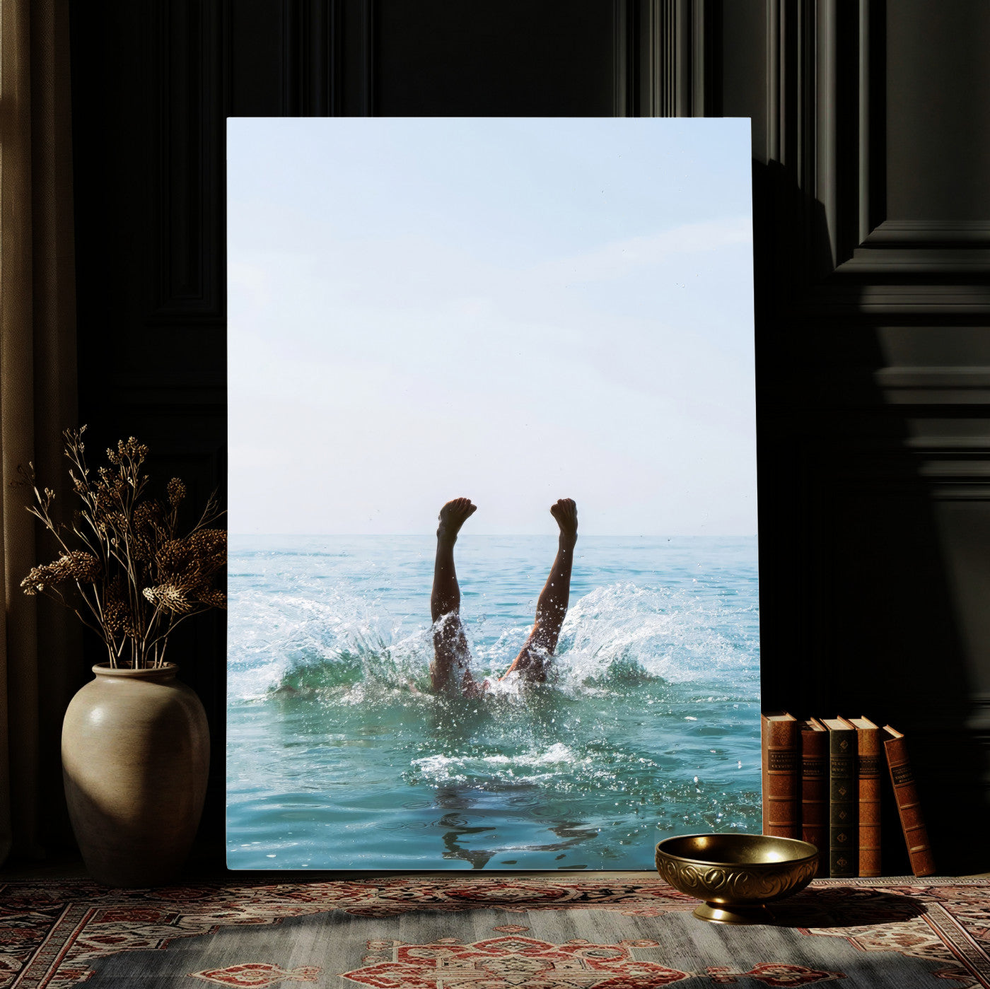 14351555-MGV-CV-24X36 - Splash Dive Wall Art – Ocean Waves Canvas Print, Summer Swim Adventure, Cool Blue Water for Living Room or Vacation Home Decor