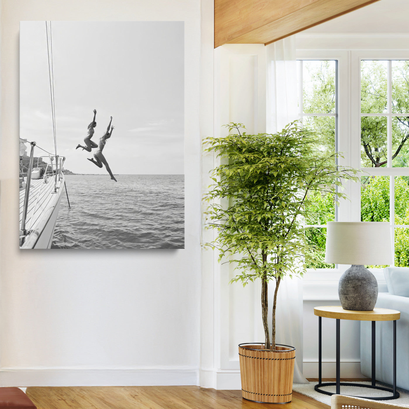 Sailing Wall Art Canvas Print, Framed Ocean Adventure Art Picture Print, Summer Perfect Minimalism Decor, Framed Sailing Canvas
