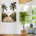 47319550-MGV-CV-36X24-Tropical Beach Wall Art Canvas Print, Framed Rustic Sand Art Picture Print, Palm Tree Perfect Coastal Decor