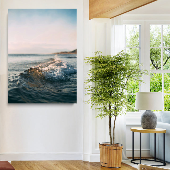 Ocean Waves Wall Art Canvas Print, Framed Coastal Serenity Wall Art Print, Golden Hour Perfect Modern Coastal Decor Artwork