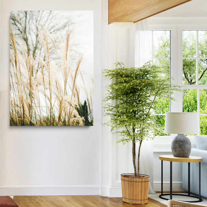 Pampas Grass Wall Art Canvas Print, Framed Neutral Tones Art Picture Print, Minimalist Nature Perfect Boho Minimalist Decor Artwork
