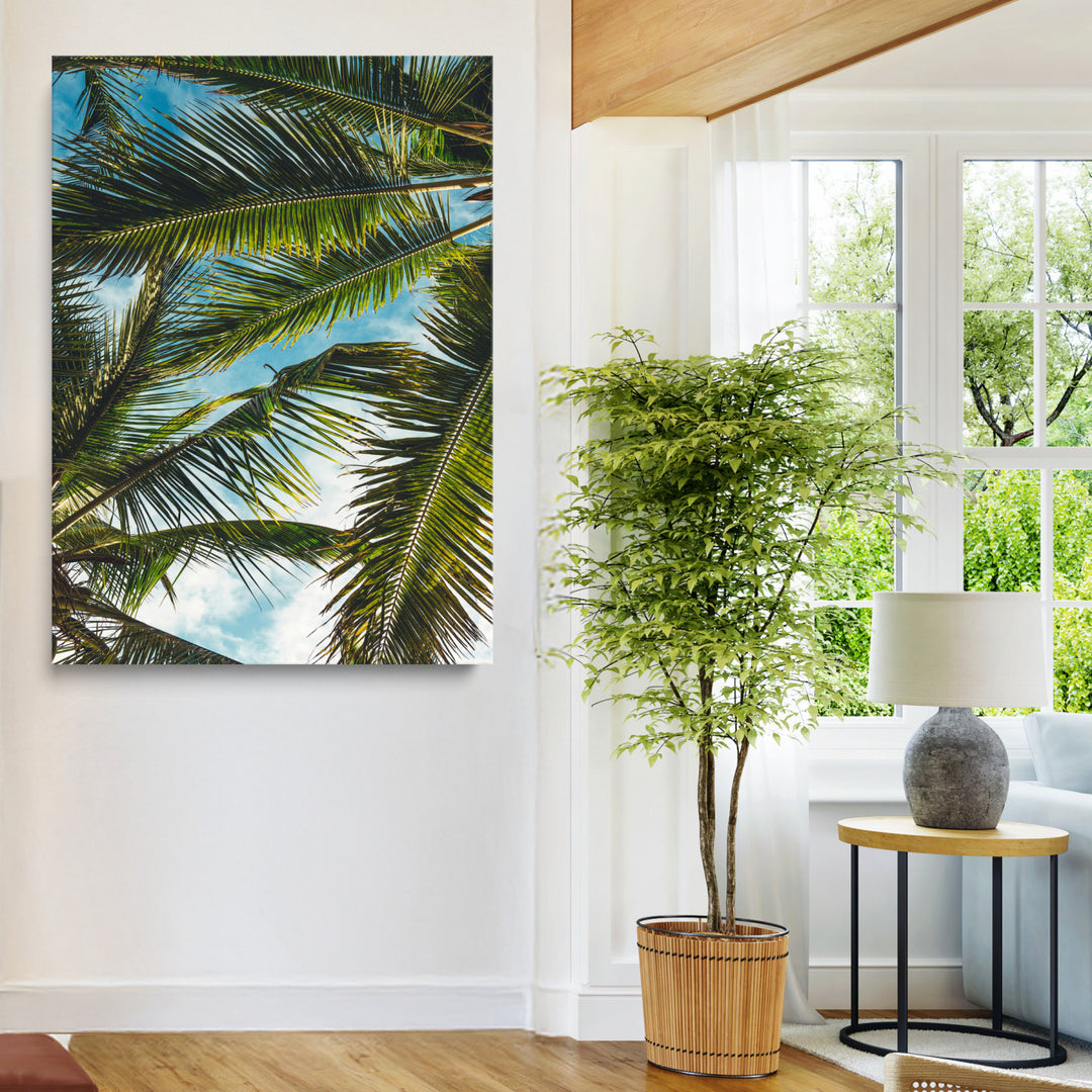 Palm Leaves Wall Art Canvas Print, Framed Tropical Vibes Art Picture Print, Green Foliage Perfect Tropical Boho Decor Artwork