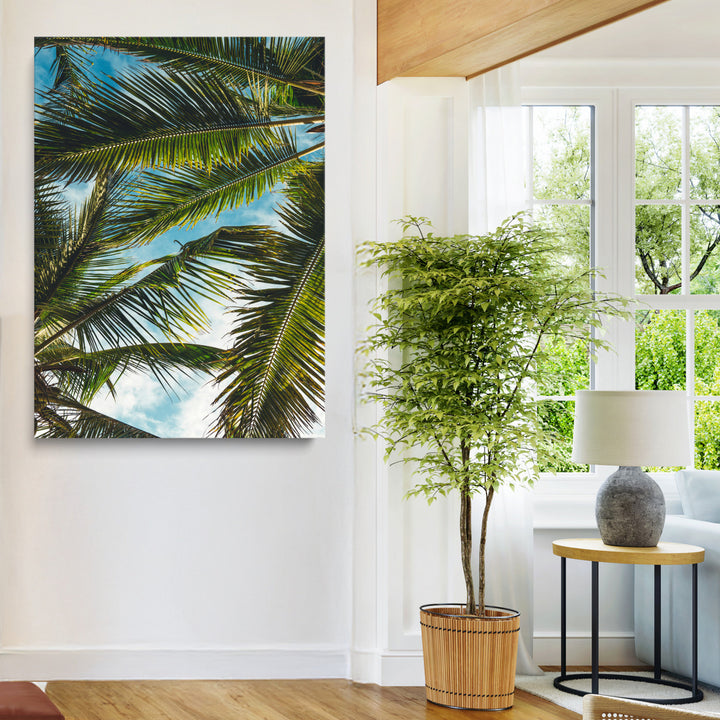 Palm Leaves Wall Art Canvas Print, Framed Tropical Vibes Art Picture Print, Green Foliage Perfect Tropical Boho Decor Artwork