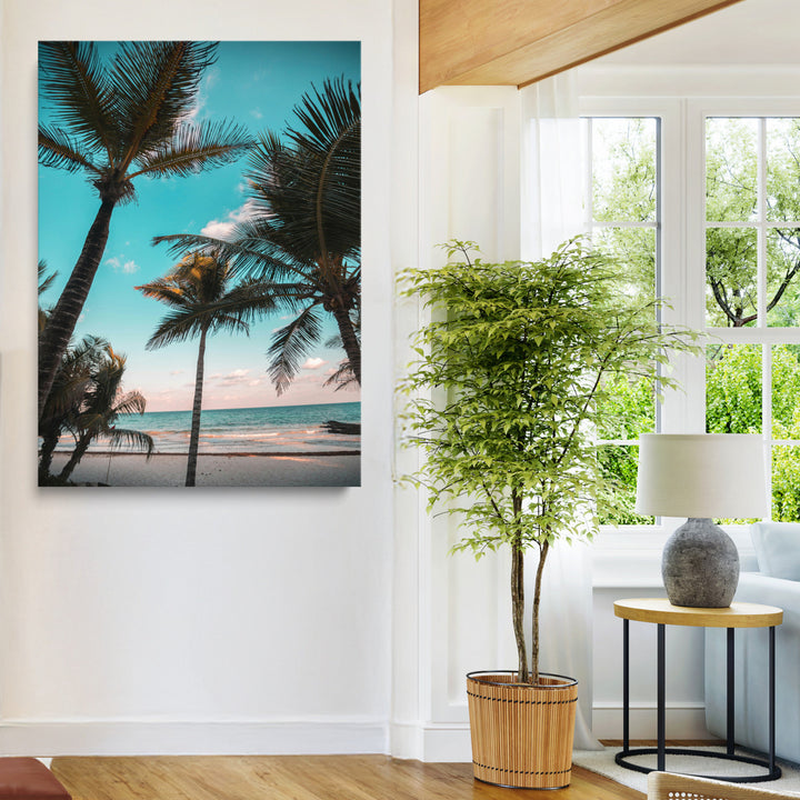 Palm Trees Wall Art Canvas Print, Framed Tropical Beach Art Picture Print, Ocean Breeze Perfect Tropical Coastal Decor Artwork