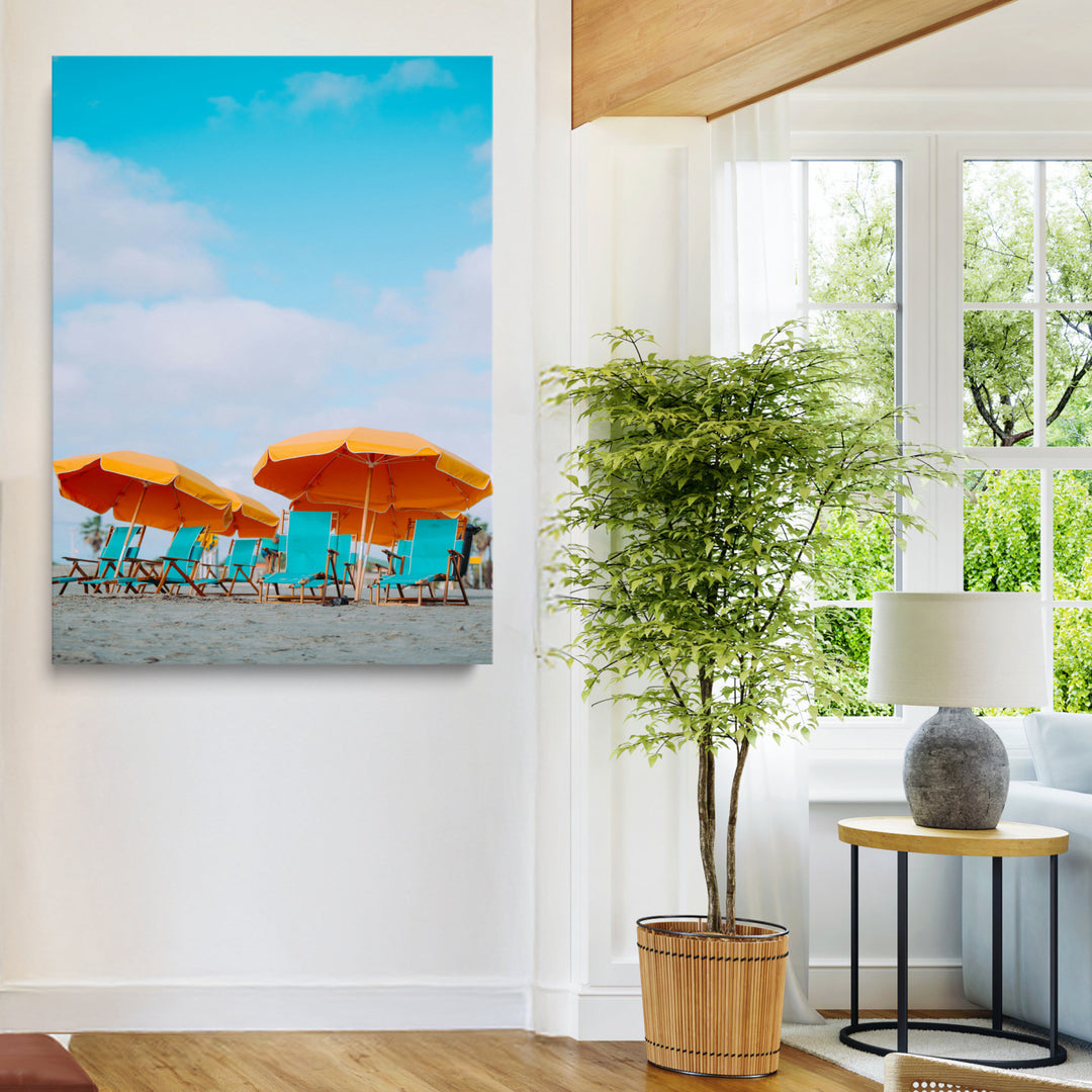 Beach Umbrellas Wall Art Canvas Print, Framed Coastal Vibes Art Picture Print, Tropical Paradise Perfect Coastal Boho Decor Artwork