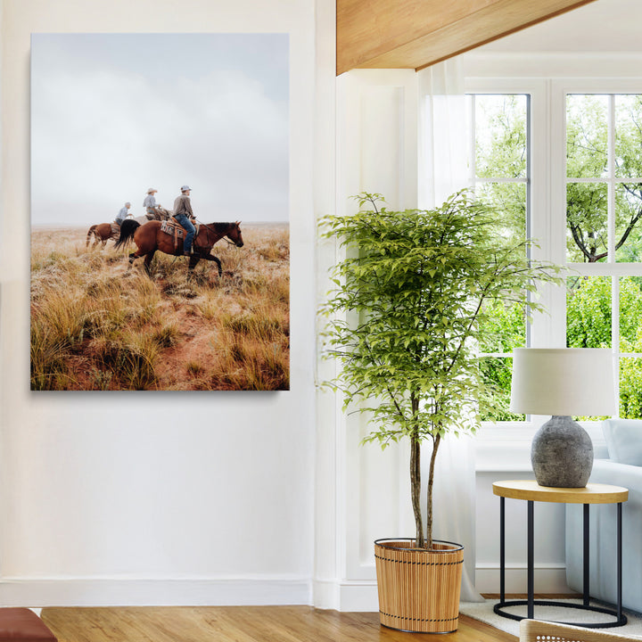 Golden Grassland Wall Art Canvas Print, Framed Western Frontier Mood Art Picture Print, Open Range Riders Perfect Rustic Western Decor