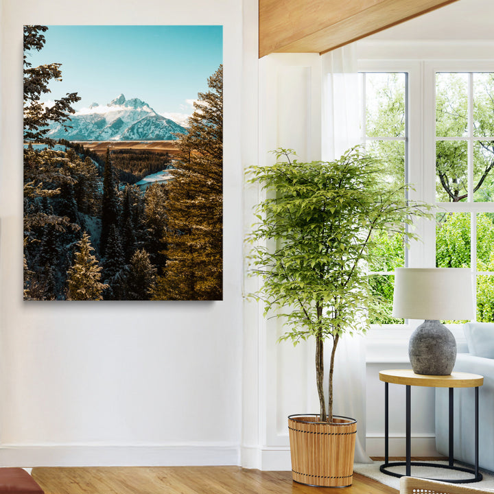 Mountain Landscape Wall Art Canvas Print, Framed Snowy Peaks Art Picture Print, Nature Photography Perfect Rustic Lodge Decor Artwork
