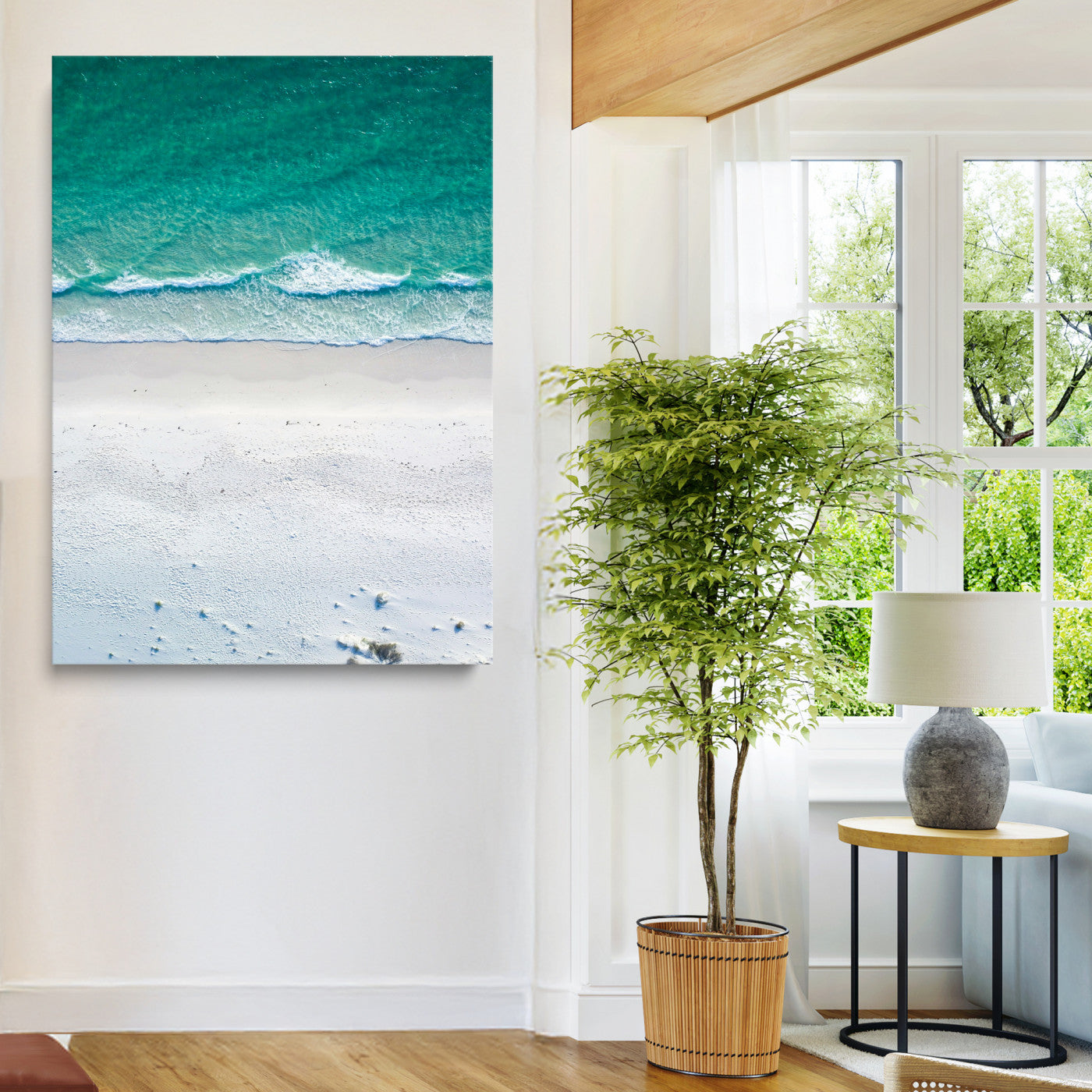 Soft Waves Wall Art Canvas Print, Framed Seaside Escape Art Picture Print, Minimalist Beach Aesthetic Perfect Coastal Minimalist Decor