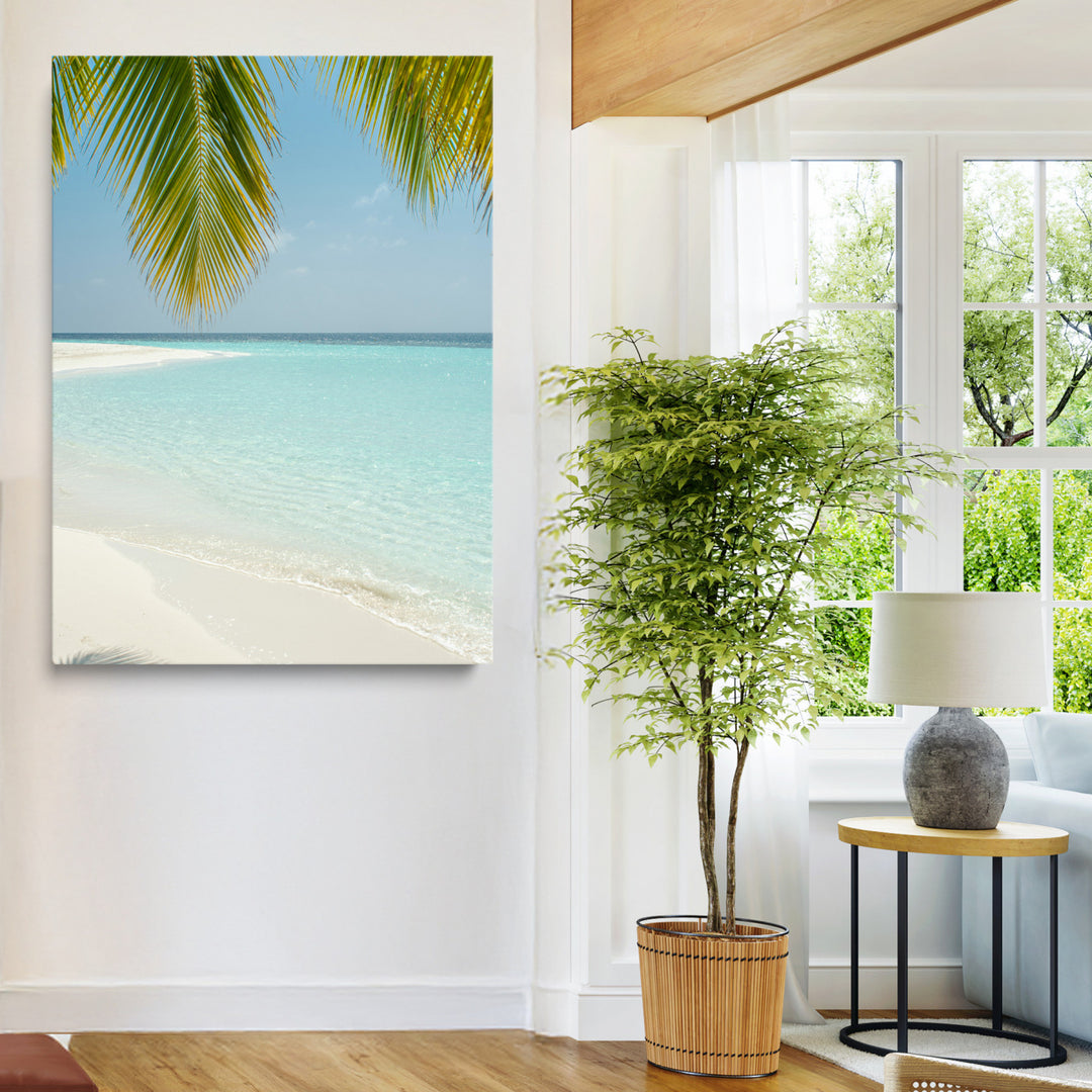 Azure Water Wall Art Canvas Print, Framed Tranquil Island Escape Art Picture Print, Clear Blue Ocean Wall Art Coastal Minimalist Decor