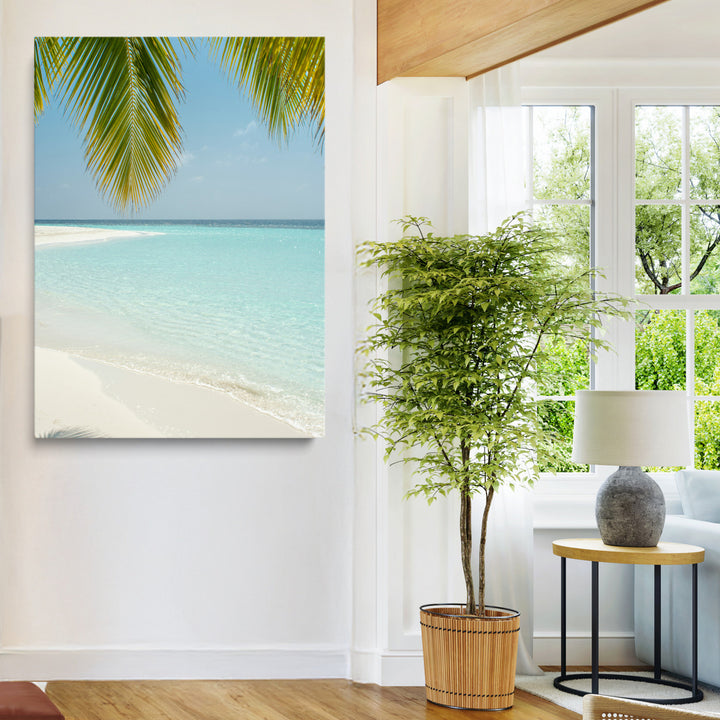 Azure Water Wall Art Canvas Print, Framed Tranquil Island Escape Art Picture Print, Clear Blue Ocean Wall Art Coastal Minimalist Decor