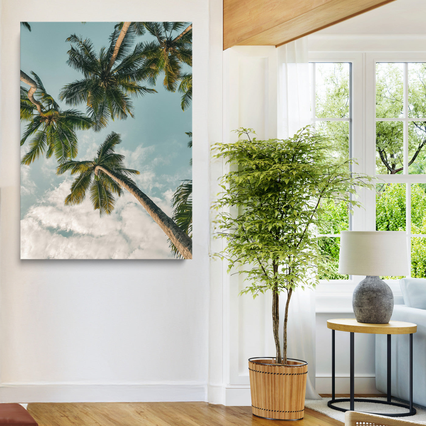 Tropical Palm Trees Wall Art Canvas Print, Framed Coastal Nature Art Picture Print, Relaxing Summer Vibes Perfect Boho Coastal Decor Artwork
