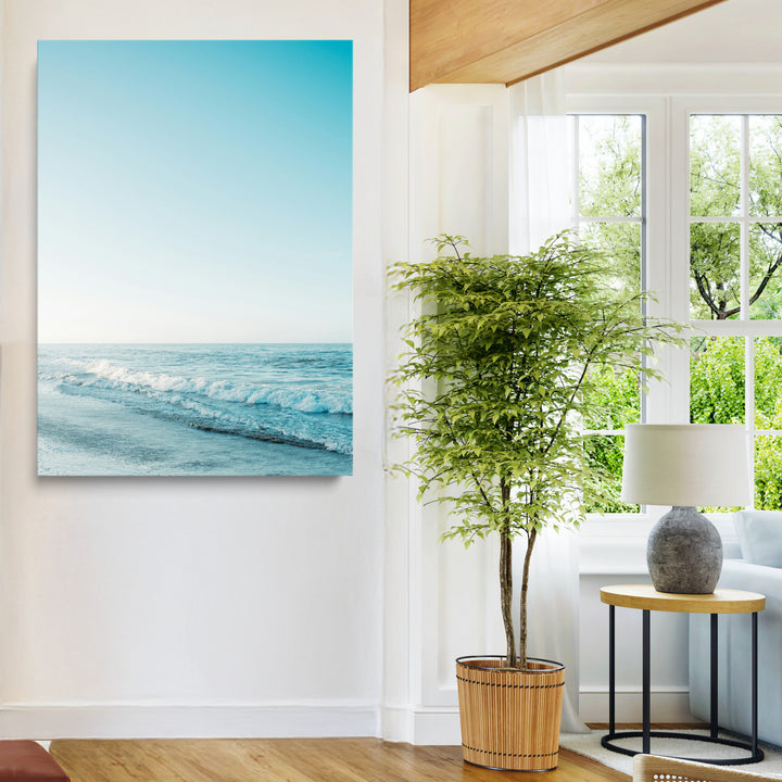 Minimalist Ocean Wall Art Canvas Print, Framed Calm Seascape Art Picture Print, Soft Blue Tones Perfect Coastal Minimalist Decor Artwork