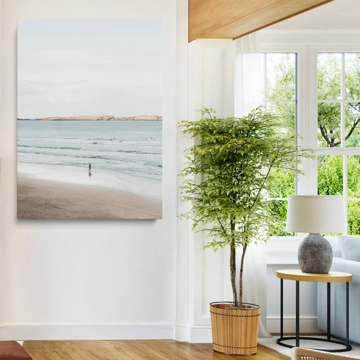 Minimalist Beach Art Canvas Print, Soft Blue Tones Print, Framed Tranquil Ocean Art Print, Large Calm Horizon Printing Coastal,