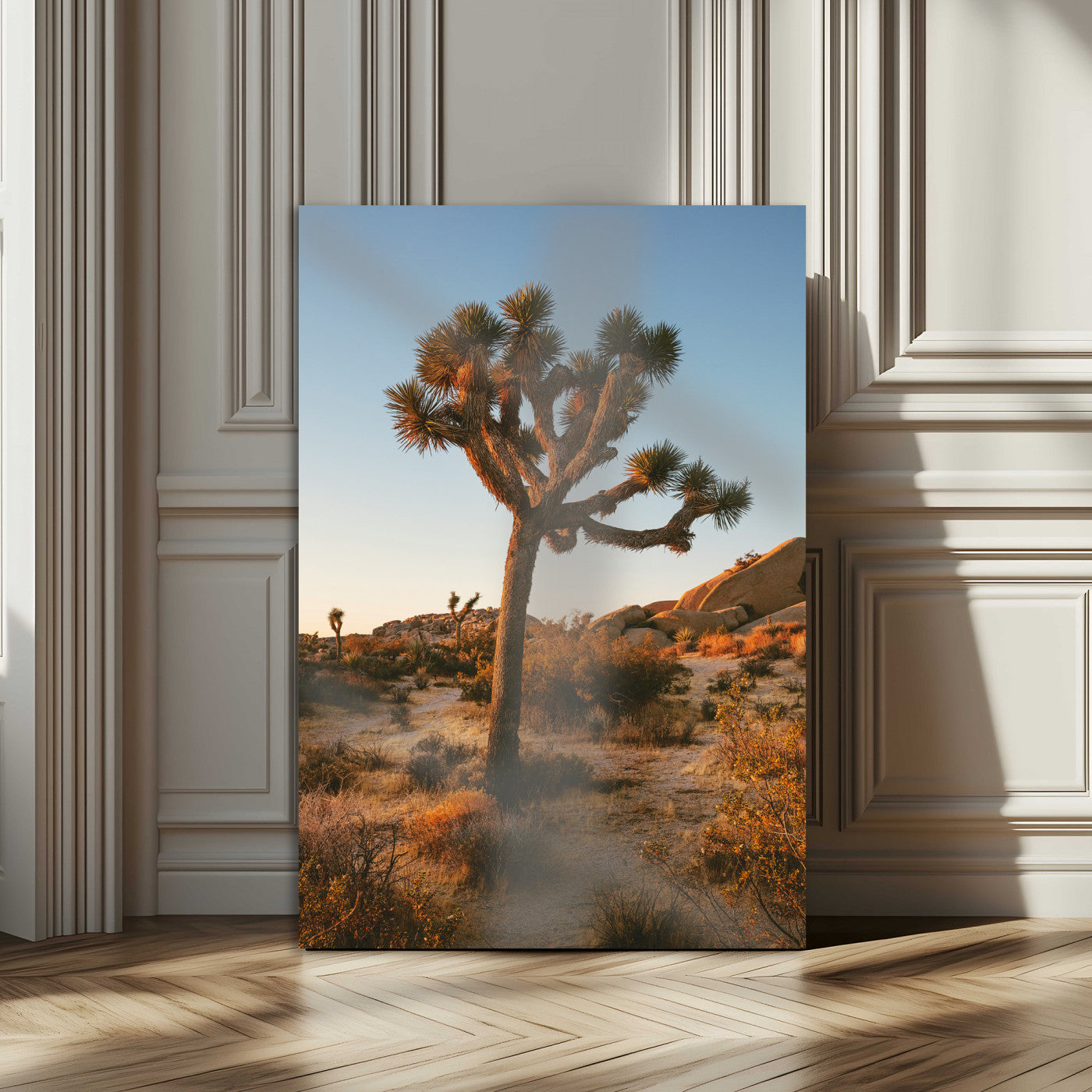 MGV-CV-24X36 - Joshua Tree Wall Art Canvas Print, Framed Desert Sunset Art Picture Print, Golden Hour Light Perfect Southwestern Boho Decor Artwork