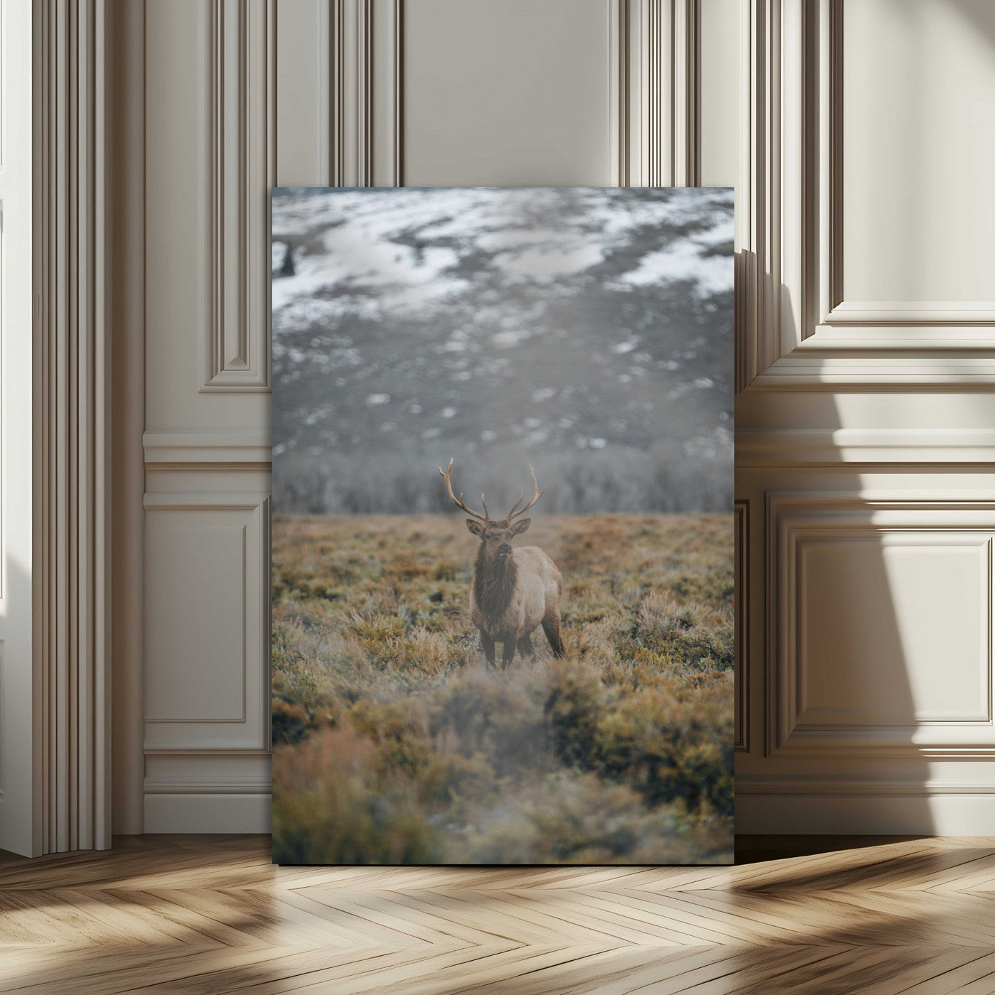 MGV-CV-24X36 - Wild Elk Wall Art Canvas Print, Framed Mountain Wilderness Art Picture Print, Majestic Animal Perfect Rustic Lodge Decor Artwork