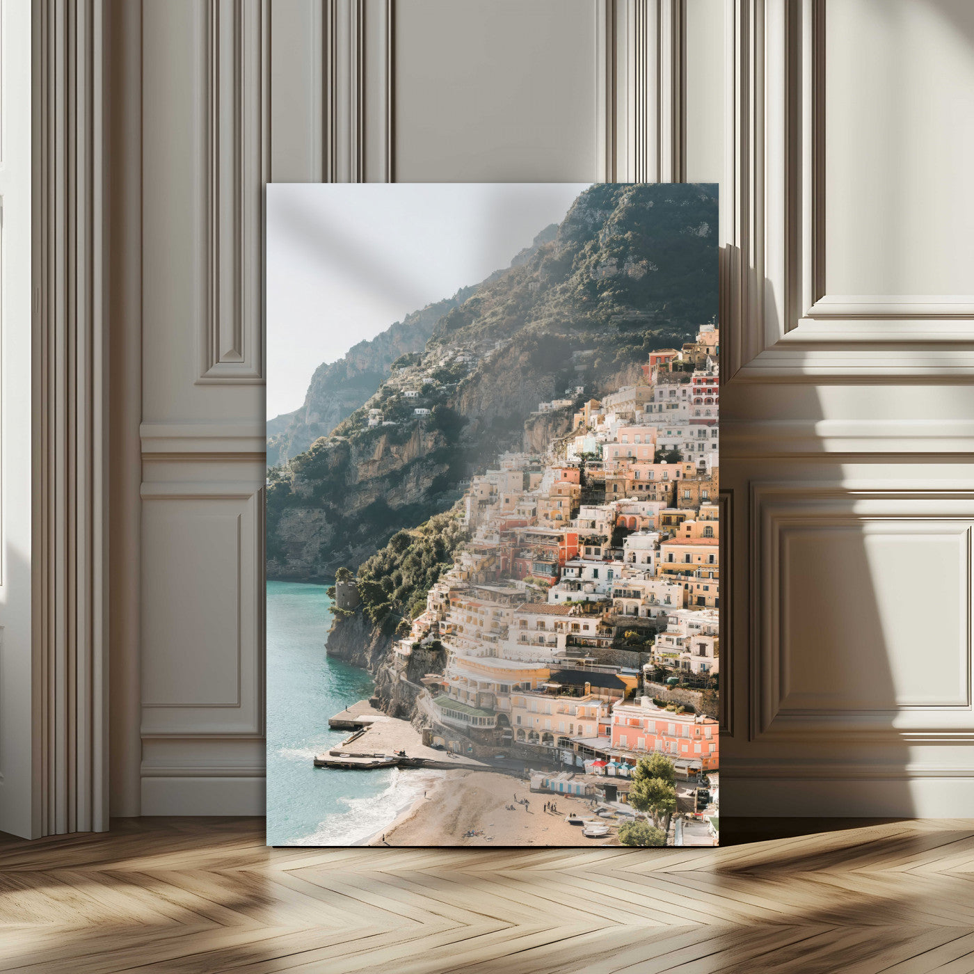 MGV-CV-24X36 - Scenic Coastal Cliffside Town Wall Art – Mediterranean Seaside View Canvas Print, Vibrant Wrapped Canvas for Living Room, Office, Home Decor
