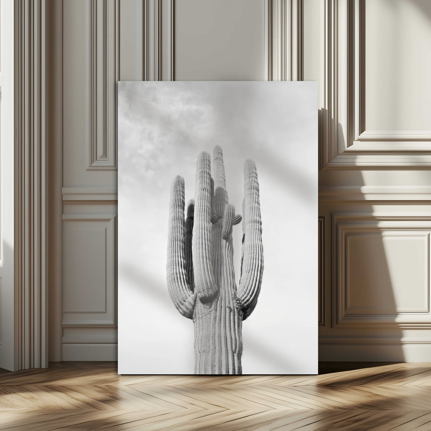 MGV-CV-24X36 - Saguaro Cactus Wall Art – Black and White Desert Landscape Canvas Print, Modern Minimalist Nature Decor for Home, Office, Living Room