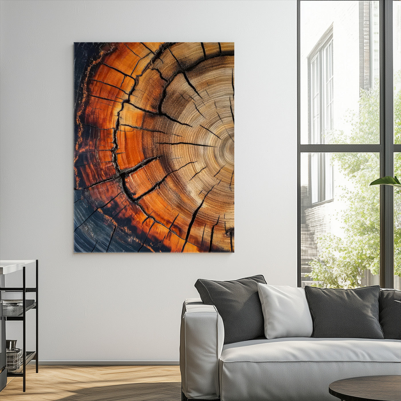 Tree Rings Wall Art Canvas Print, Framed Wood Detail Art Picture Print, Rustic Texture Perfect Rustic Warm Decor Artwork