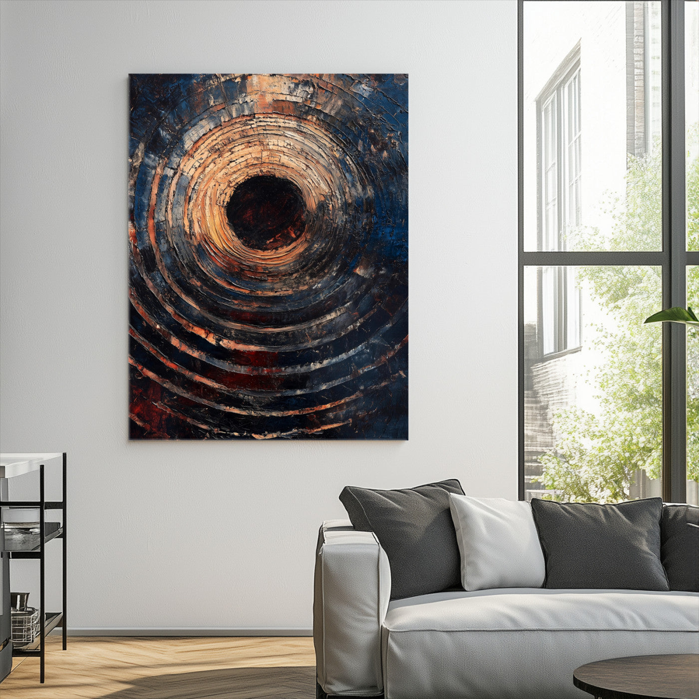 Textured Spiral Wall Art Canvas Print, Framed Abstract Void Art Picture Print, Wooden Vortex Perfect Modern Industrial Decor