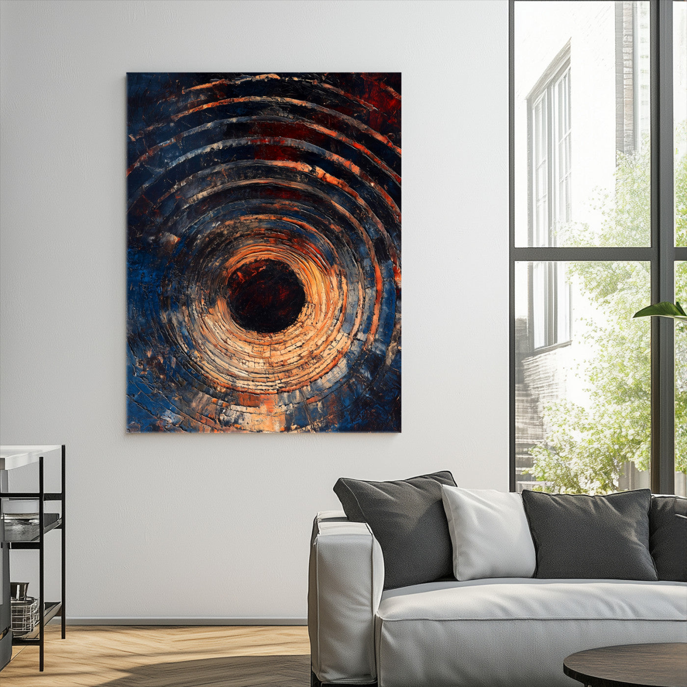 Textured Spiral Wall Art Canvas Print, Framed Abstract Void Art Picture Print, Wooden Vortex Perfect Modern Industrial Decor, Framed