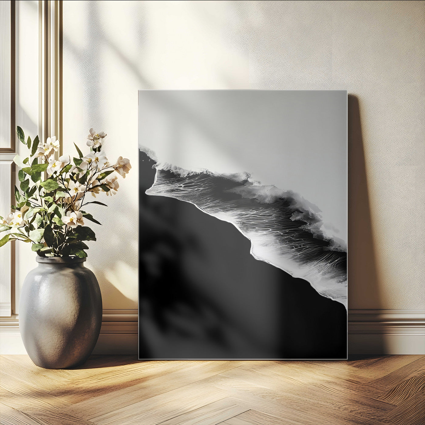 MGV-CV-24X36 - Ocean Wave Wall Art Canvas Print, Framed Abstract Wave Art Picture Print, Monochrome Sea Perfect Modern Minimal Decor Artwork