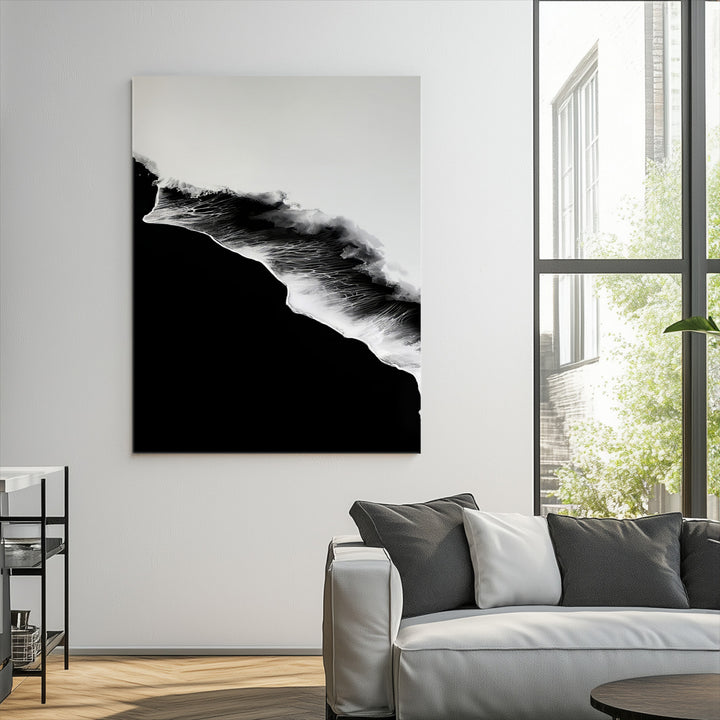 Ocean Wave Wall Art Canvas Print, Abstract Wave Print, Framed Monochrome Sea Art Print, Large Ink Wave Form Printing Perfect for Modern